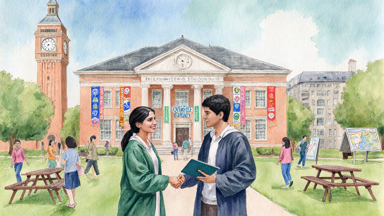 Happy international graduate on campus, joining clubs and networking after receiving diploma.